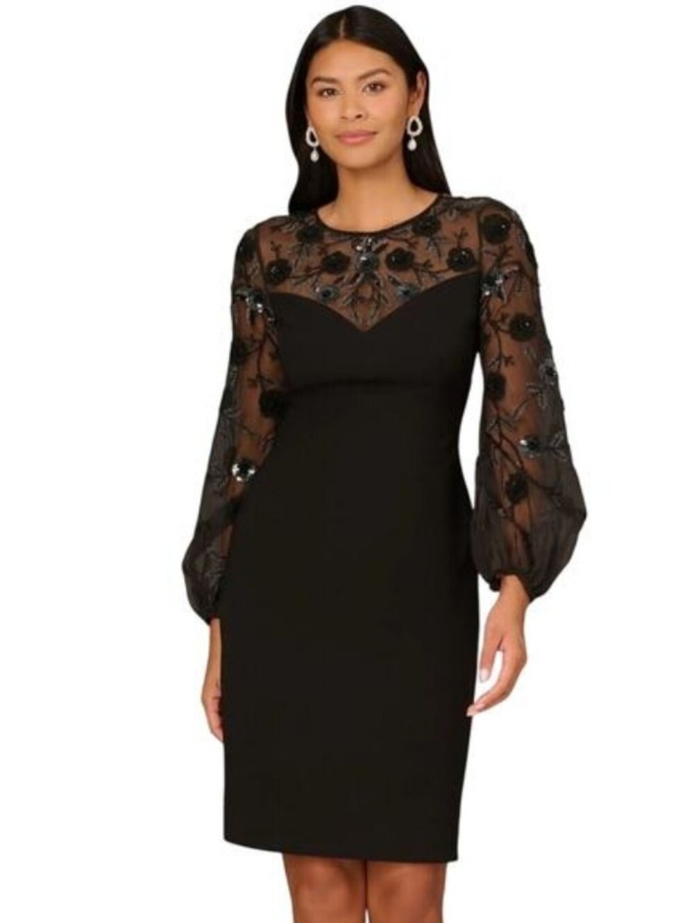 AIDAN MATTOX $350 Beaded Sheath Dress In Black